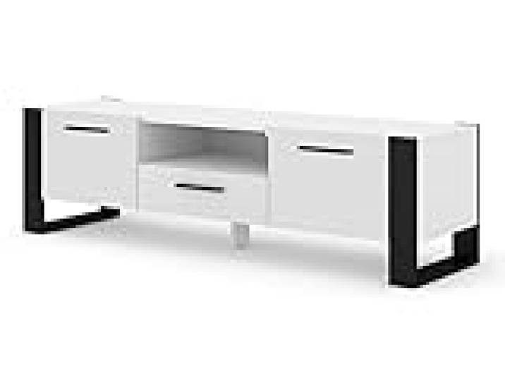 Meuble TV Nuka 160 cm Meuble Hi-FI sideboeard Blanc Mat Jambes Noires et poignées