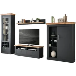 WOHNWAND 4-teilig grau, Eiche Wotan, Landhaus, Wohnkombination mit Soft-Close