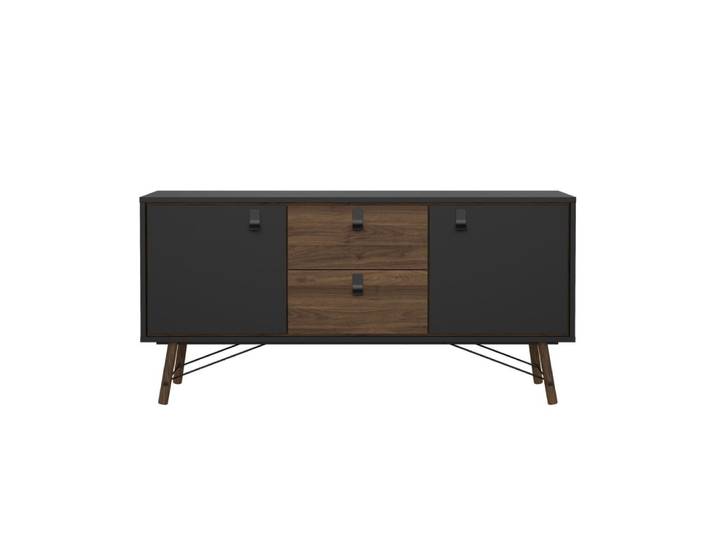 Buffet 2 portes et pied en métal l150,3 cm - noyer et noir