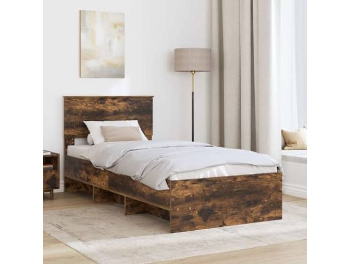 KTHLBRH Bettgestell Eiche Rauchgrau 90 x 200 cm Mehrschichtiges Holz, Kopfteil inklusive, modernes Design, klare Linien