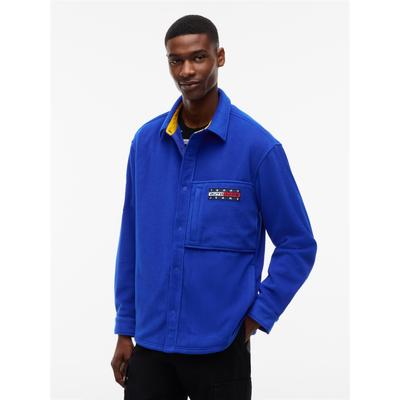 Hemdjacke TOMMY JEANS "TJM OUTDOORS FLEECE OVRSHIRT", Herren, Gr. 3XL, blau (deep marine), Fleece, Obermaterial: 100% Polyester, normal normal, Manschette, Jacken