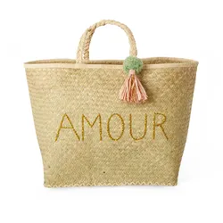 RICE Raffia Tasche AMOUR, L:32 cm, B:35 cm, H:22 cm