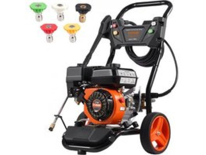 VEVOR Benzin-Hochdruckreiniger, 3950 PSI 10 L/min, 2,6 GPM Terrassenreinger mit Kupferpumpe, Hochdruckpistole & Verlängerungsstab, 5-Düsen-Set, für Autos, Zäune, Häuser, Einfahrten, Terrassen