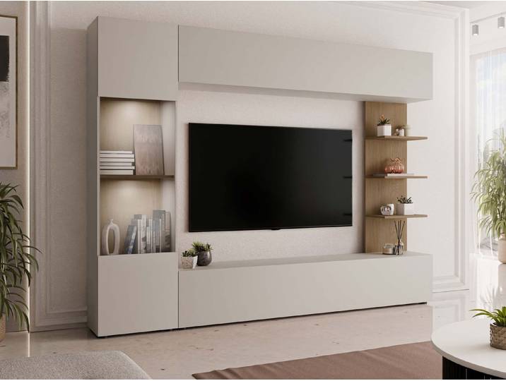MIRJAN24 Wohnwand Lazando, (Komplett-Set, Hängeschrank, Vitrine, TV-Lowboard, Wandregal), Beleuchtung als Option