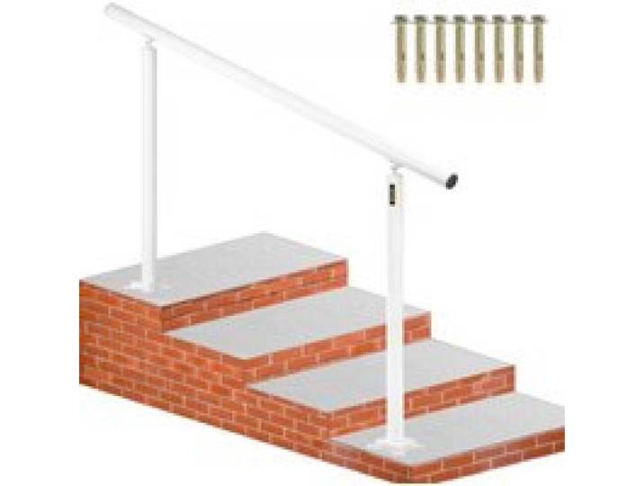 VEVOR Trapleuning Kit 152,8 cm x 91 cm Buiten Trapleuning 0-5 Stappen Pijp Trapleuning van Aluminium met Voorgeboorde Gaten en Alle Benodigde Expansiebouten, 70 kg Laadvermogen voor Huizen Tuinen Wit