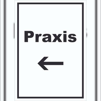 HB-Druck Praxis Schild mit Text und Richtungspfeil links Arzt Gesundheit hochkant A5 (148x210mm)
