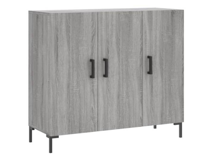 Fisinber Sideboard Grau Sonoma 90x34x80 cm Kommode Türen Holzwerkstoff Vielseitiger Beistellschrank für Wohnzimmer und Schlafzimmer mit stabiler Ablage und eleganten Metallbeinen in Grau.