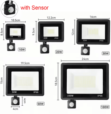 Inspire Picks BrightSense Outdoor LED Floodlight With PIR Motion Sensor (10W100W, IP66) with Sensor 20w