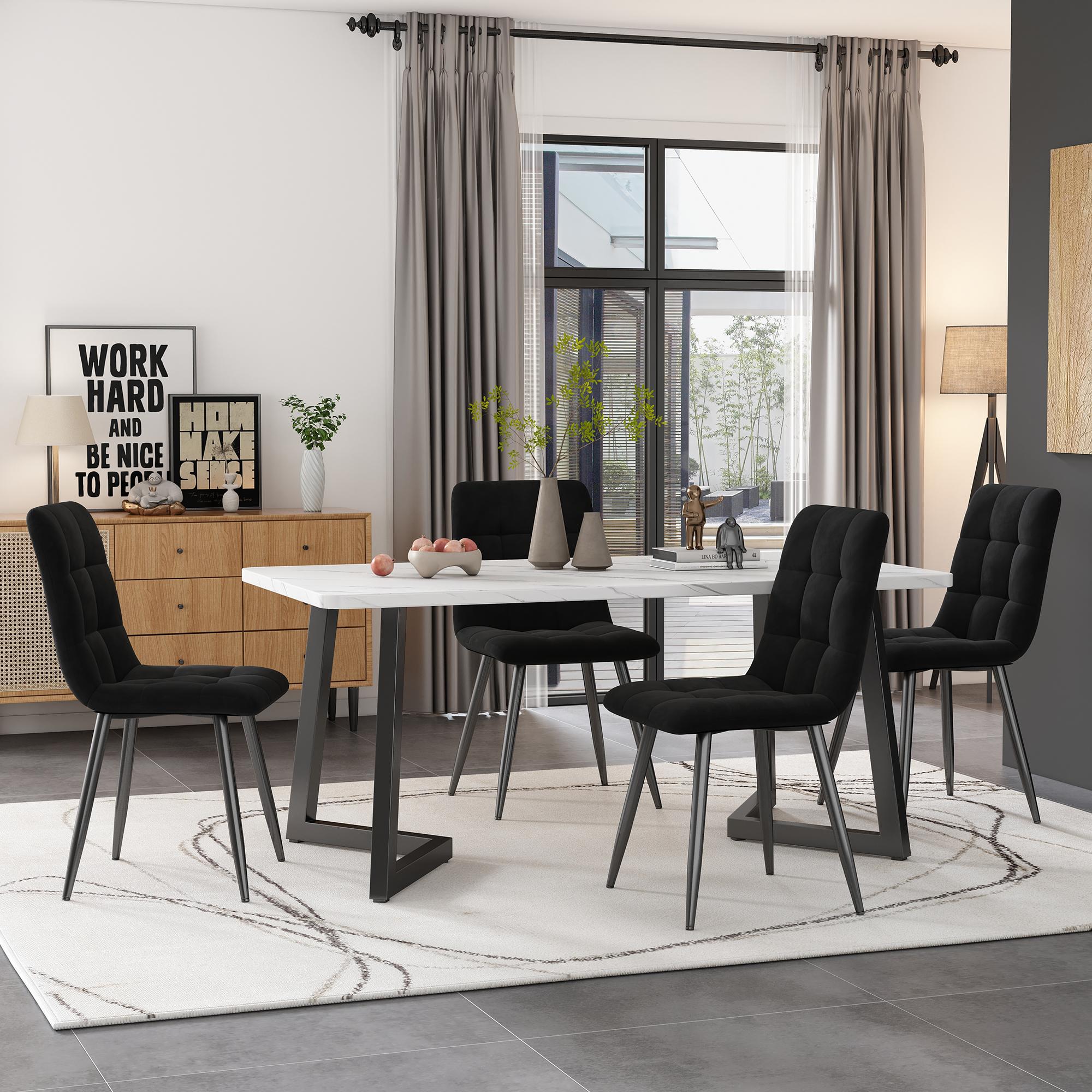 Fortuna Lai 117x68cm Esstisch,(1-St), Gestell aus MetallRechteckiger Esstisch aus Moderner Marmormuster Küchentisch mit Metallbeinen für Esszimmer Wohnzimmer, Schwarz /Weiß