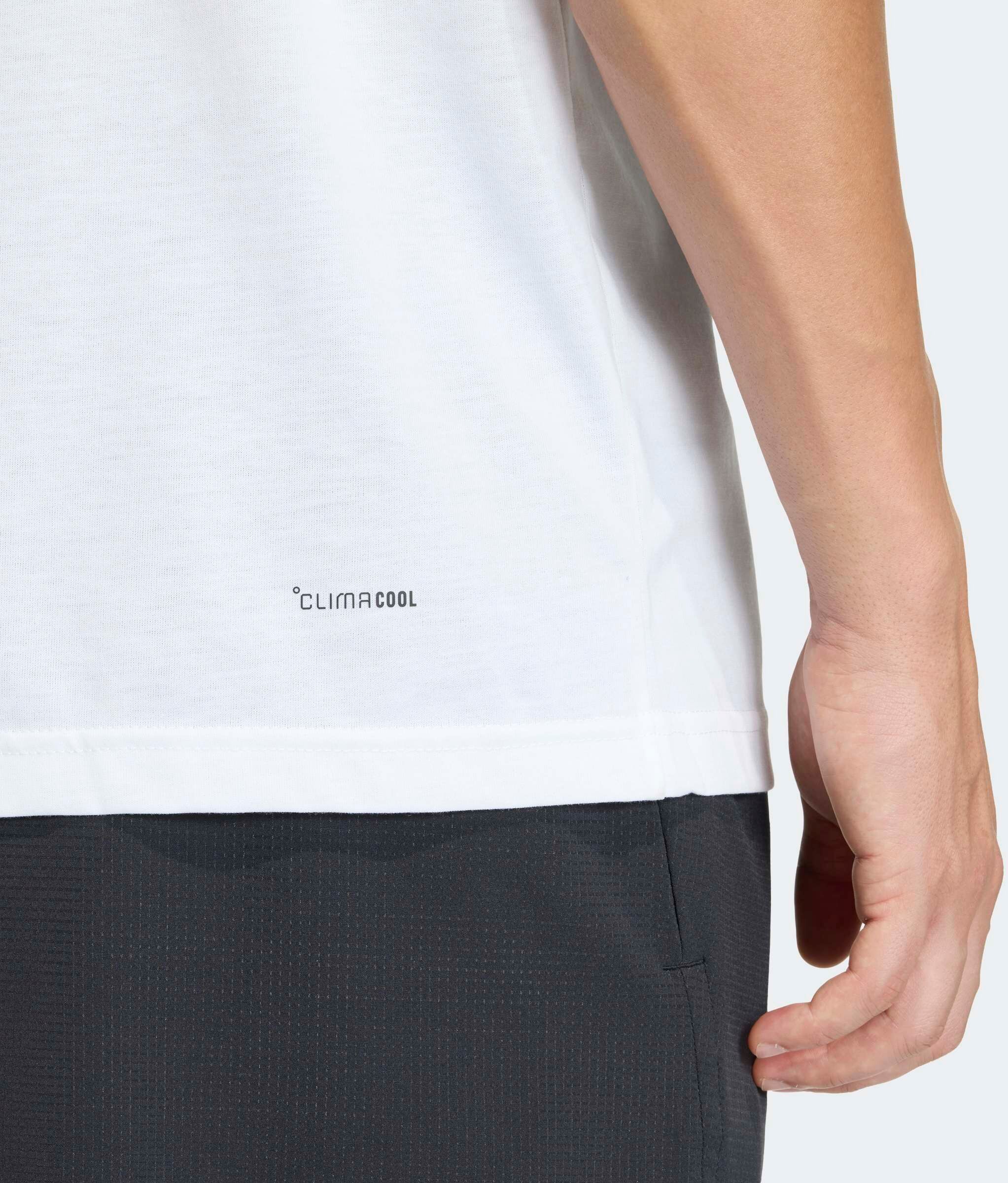 T-Shirt ADIDAS PERFORMANCE "CLIMACOOL CATEGORY TRAINING GRAPHIC", Herren, Gr. L, weiß (weiß, pure ruby), Obermaterial: 65% Polyester, 35% Baumwolle, Shirts T-Shirt, mit climacool Technologie, atmungsaktiv