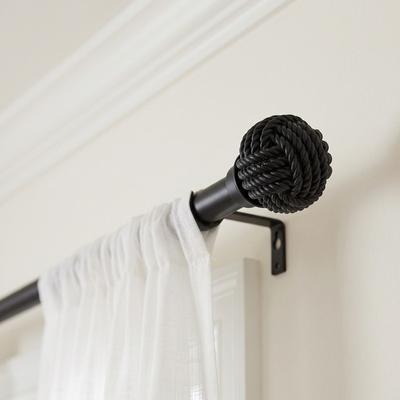 Acroma Adjustable Black Single Curtain Rod with Final Set for Window