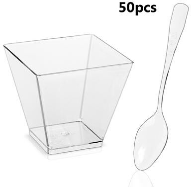 The Handy Homestead Mini Dessert Cups With Spoons Reusable Dessert Bowls & Tasting Pudding Cups Set 50pcs
