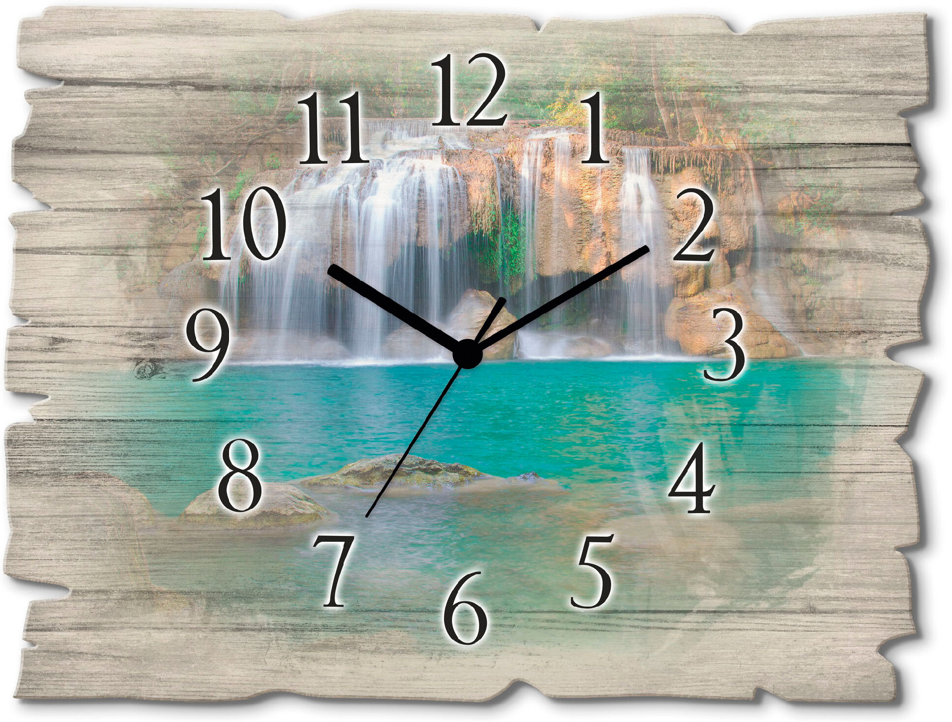 Wanduhr ARTLAND "Wasserfall im Wald National Park", grün, B:40cm H:30cm T:0,6cm, Wanduhren, Wanduhr, wahlweise mit Quarz- oder Funkuhrwerk, lautlos ohne Tickgeräusche grün B/H/T: 40cm x 30cm x 0,6cm, Funkuhr