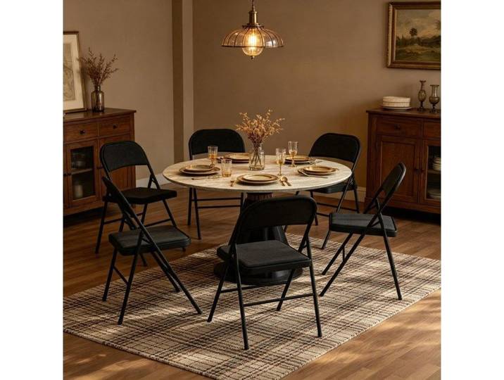 Lot de 6 chaises pliantes noires en acier assise rembourrée en polyester charge recommandée 120 kg