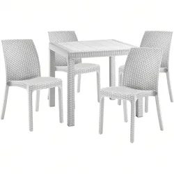 Sicignano-Stühle (4er-Set) mit quadratischem, weißem Rattantisch