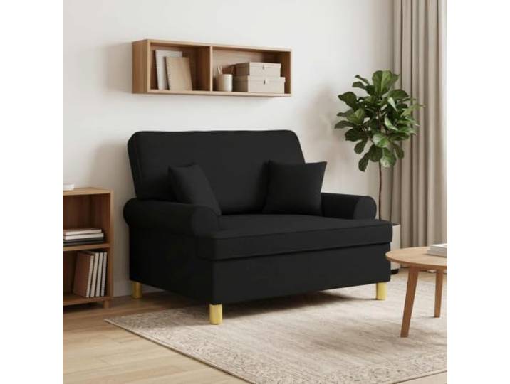 XXL-Sessel mit Kissen Schwarz Stoff Polyesterbezug, Schaumstofffüllung, Holz- und Metallrahmen, Kunststoffbeine, Armlehnen, für Wohn- und Schlafzimmer