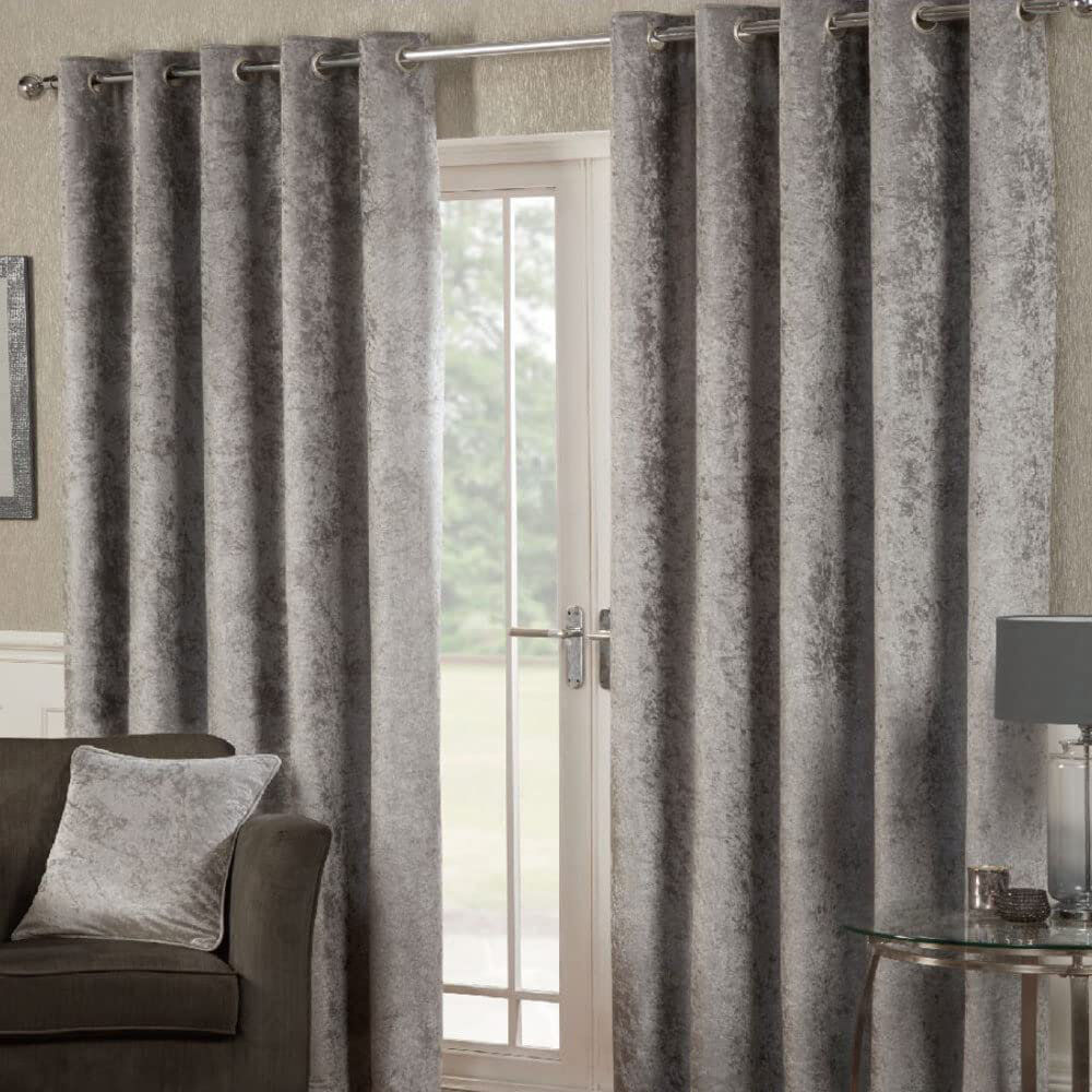 Etta Avenue Eleanora Crushed Velvet Eyelet Panels Silver Width 229 x Drop 183 cm