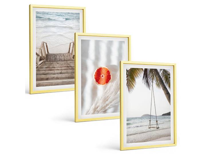 Tulup Bilder SET 3er Set - 40x60 cm Goldrahmen - Strandtreppe aus Holz, Urlaub, Goldfarben, Kunststoff, Rechteckig, 40x60 cm, Fotografie, Bilder & Rahmen, Bilder