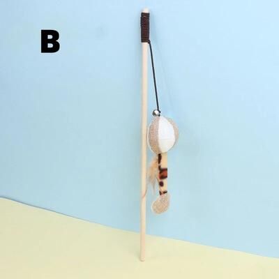 Inspire Select Wooden Mouse Cat Teaser Wand Interactive Feather Bell Cat Toy With Elastic Rope b