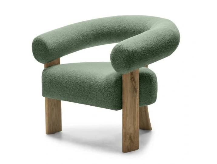 Dunkelgrüner Designer-Sessel KOKEI, Eiche
