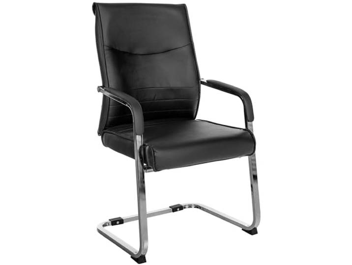 CLP Esszimmerstuhl ergonomisch Hobart, Freischwinger mit Armlehnen gepolstert, Metallgestell stabil, Konferenzstuhl modern Farbe schwarz Material Kunstleder