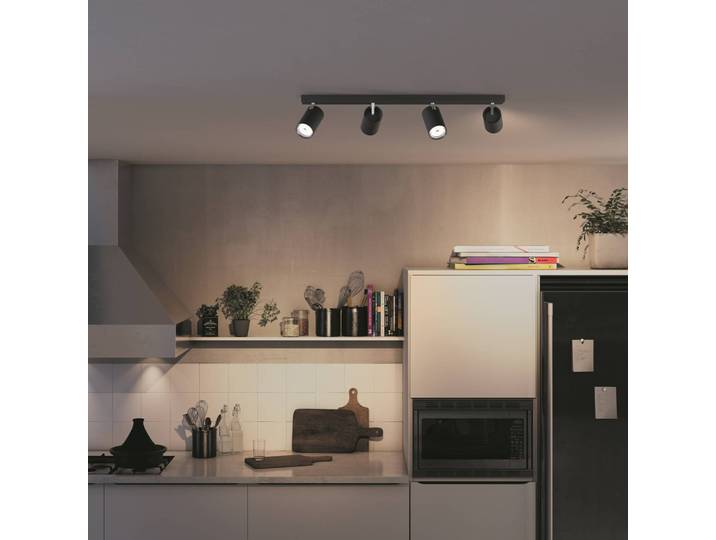 Philips myLiving Kosipo Spot GU10 schwarz 4-fl. Kosipo, dimmbar, schwarz, für Wohn- / Esszimmer, Aluminium