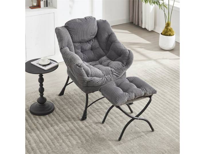 Fauteuil Salon avec Repose-pieds Fauteuil Relax avec Accoudoirs et Pochette Latérale Chaise de Salon Moderne Rembourrée Gris
