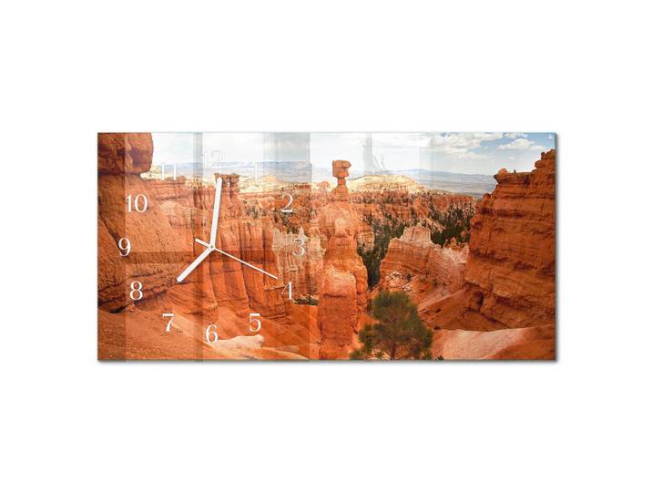 Tulup Wanduhr aus Glas 60x30 cm - Bryce Canyon, Orange, Rechteckig, 60x30x0.4 cm, Dekoration, Uhren, Wanduhren