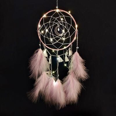 United Handmade Dream Catcher Wall Hanging Boho Wall Decor With Feather For Kids Bedroom Home Decoration pink