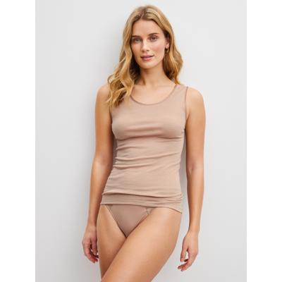 Unterhemd CALIDA "True Confidence", Damen, Gr. M (44/46), N-Gr, beige (desert braun), Feinripp, Obermaterial: 70% Schurwolle, 30% Seide, Unterhemden Unterhemd