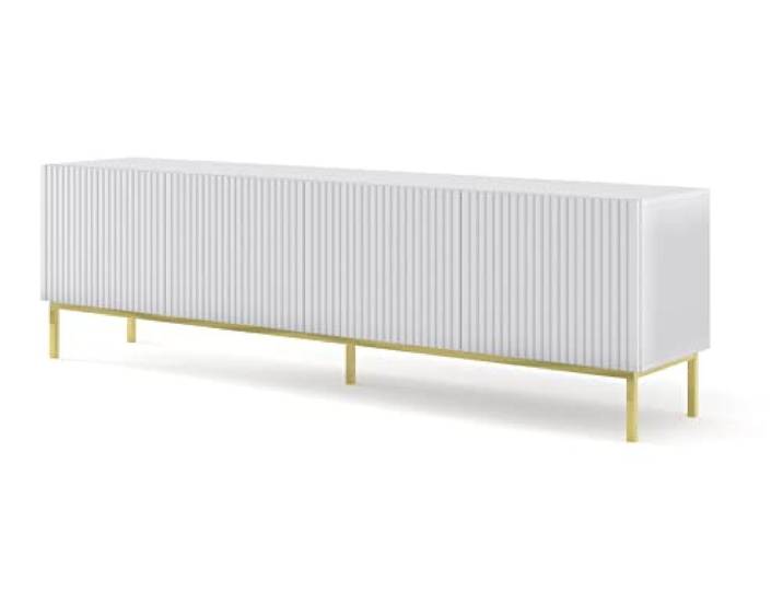 BIM Furniture TV-Schrank Ravenna B 200 cm 4D mit gefräster Front Hochwertiges MDF Lowboard Schrank TV Tisch Sideboard Kommode Hi-Fi Tisch Fernsehtisch Skandinavische (Weiß Matt)