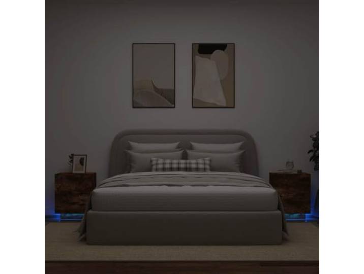 HEFZGDB Nachttische mit LED-Leuchten 2 STK. Räuchereiche Holzwerkstoff Schubladen RGB-Beleuchtung USB-Anschluss Stauraum Beistellschrank