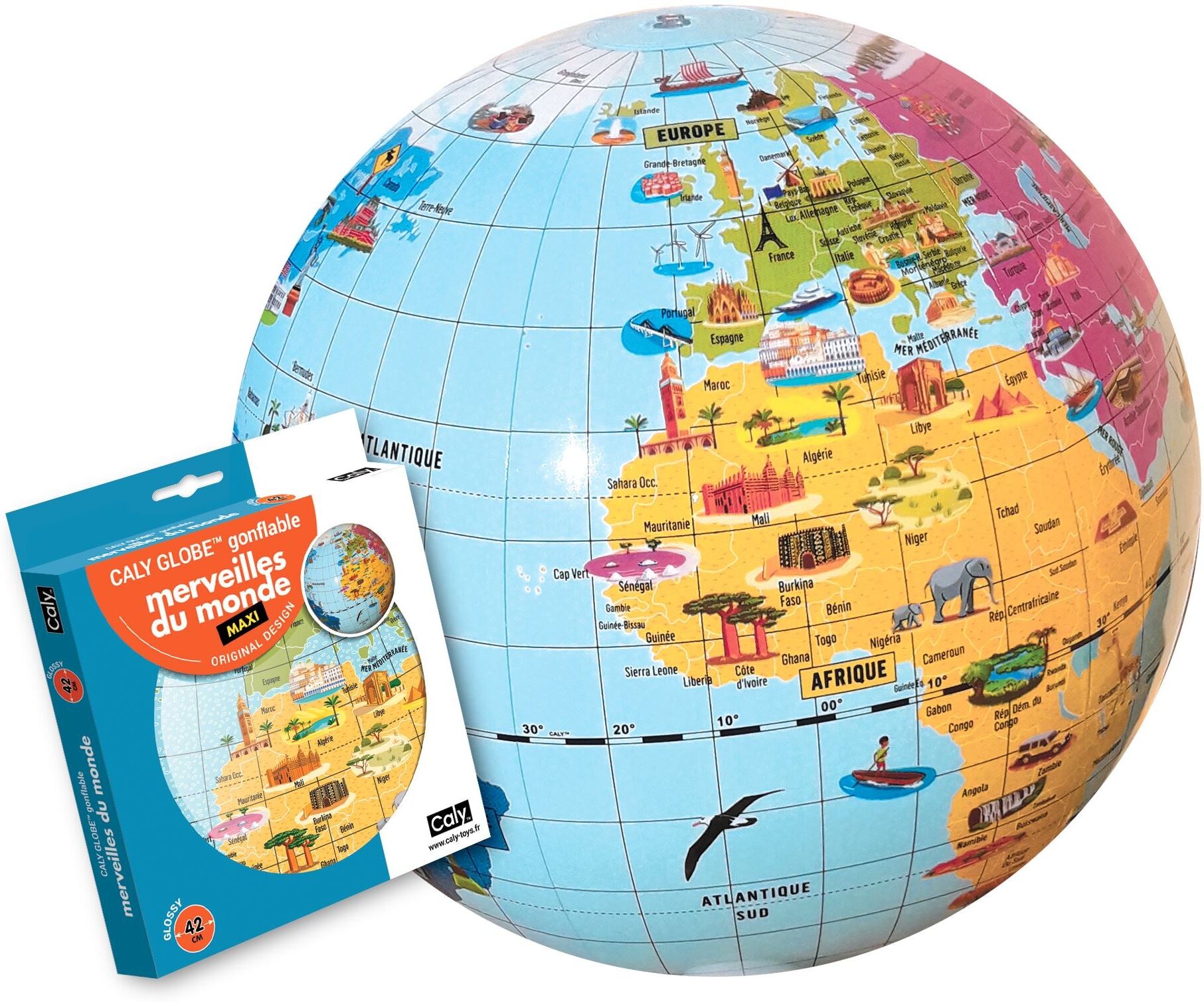 Globe gonflable de 42 cm - Merveilles du monde (pour enfants)   Calytoys