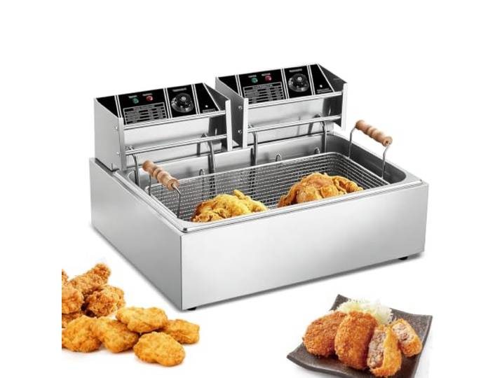 Kurflo Kommerzielle Fritteuse 10L, Große Edelstahl-Fritteuse mit Ablasshahn, Thermostaten und Überhitzungsschutz, 60-200°C, 2500W, Ideal für Gastronomie und Restaurants