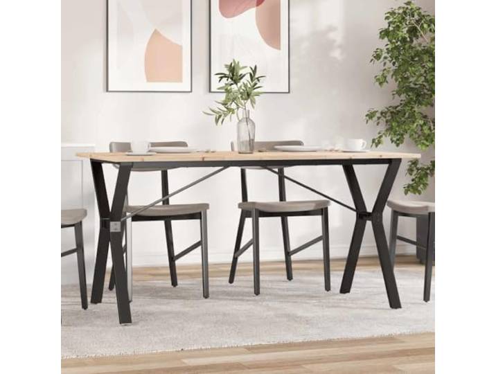 HEFZGDB Esstisch Y-Gestell 140x80x75 cm Massivholz Kiefer und Stahl mit robuster Tischplatte für langlebige Stabilität und rustikales Design