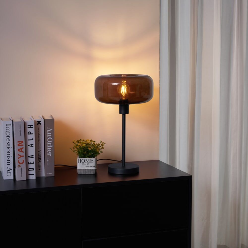 QAZQA Lampe de table rétro noire verre bronze Doré 28x46x28cm