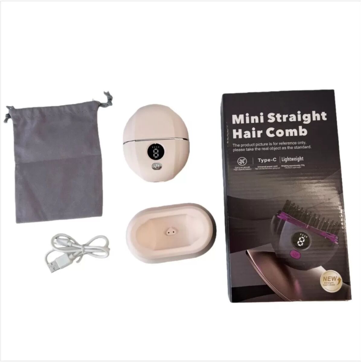 INF Mini Tragbarer Kabelloser Haarglättungskamm mit Ladestation Rosa