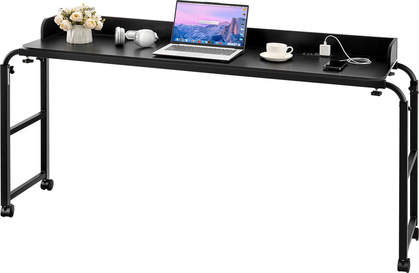 VEVOR Opbedtafel met stopcontact, in hoogte verstelbare mobiele laptoptafel met wielen, zwart