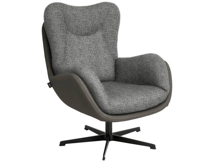 Schöner Wohnen Sessel, Grau, Metall, Echtleder, Nappaleder, 80x97x89 cm, Goldenes M, Lederauswahl, Stoffauswahl, Sitzfläche 360° drehbar, Wohnzimmer, Sessel, Sessel