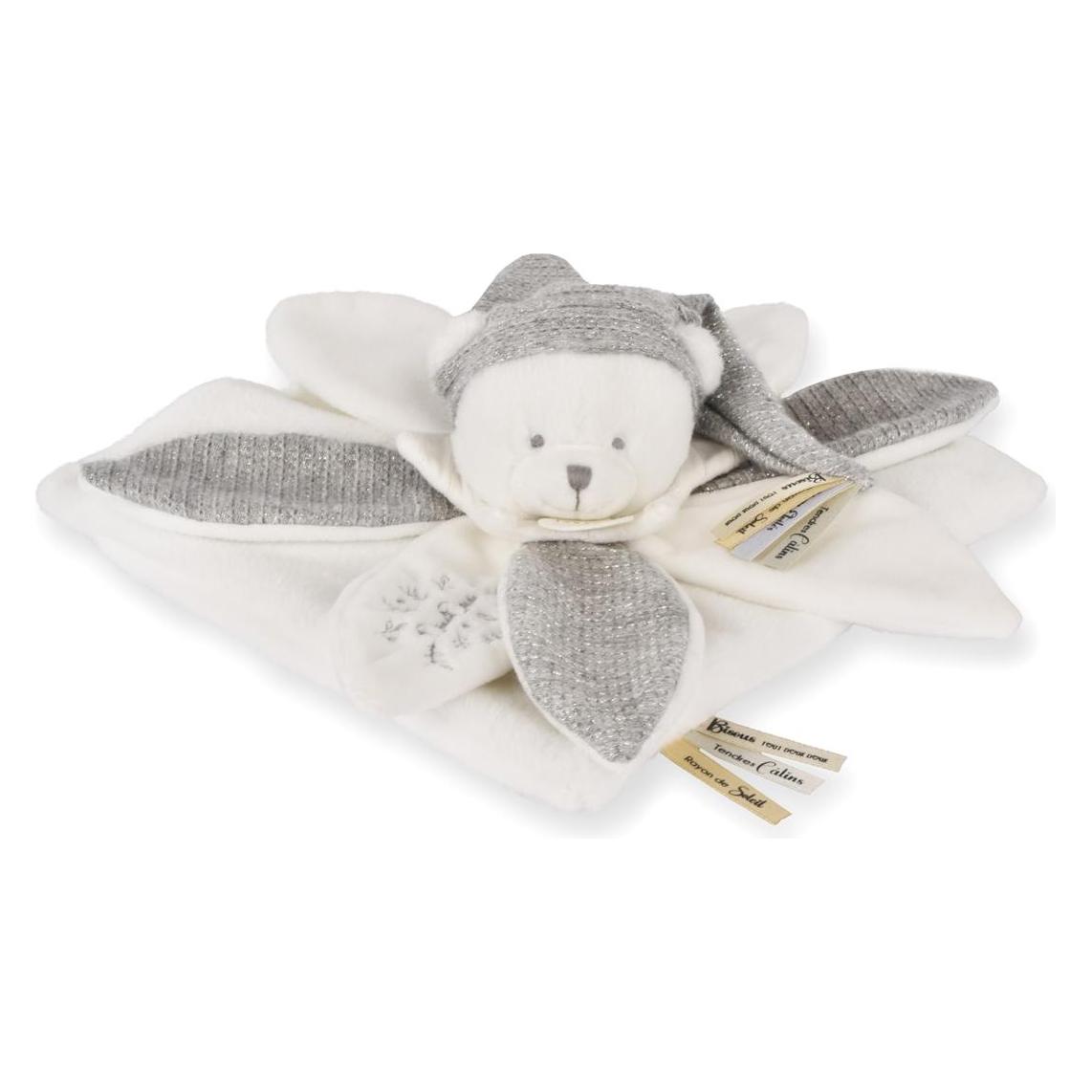 Doudou et Compagnie Schmusetuch Bär Blüte silber 25cm (25 x 23 cm) (DC4337)