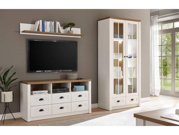 Wohnwand HOME AFFAIRE Beauvais , weiss (weiß pinie dekor), B:240cm, Holzwerkstoff, MDF, Kastenmöbel-Sets, Wohnwand