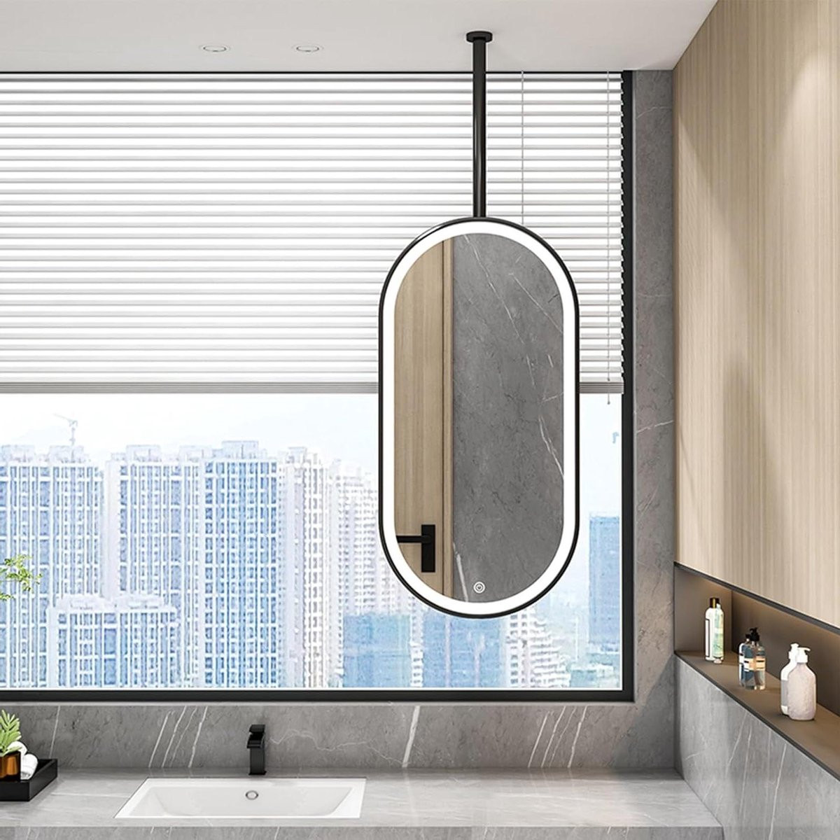 Ovale LED Spiegel met drie instelbare kleuren in zilver voor badkamer decoratie
