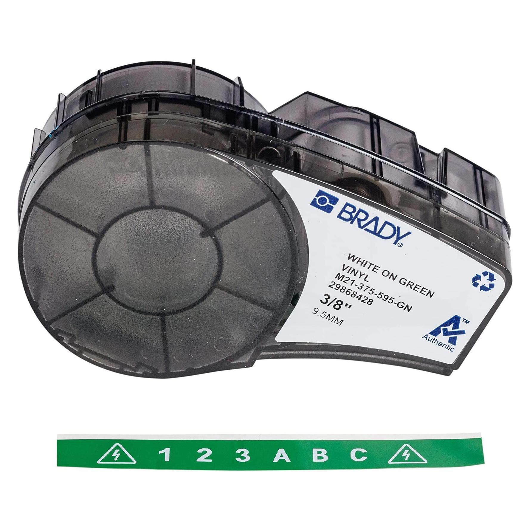 Brady M21-375-595-GN-WT, Vinyl, Weiss auf Grün, 9,53mm x 6,4m, permanent, endlos (142802)