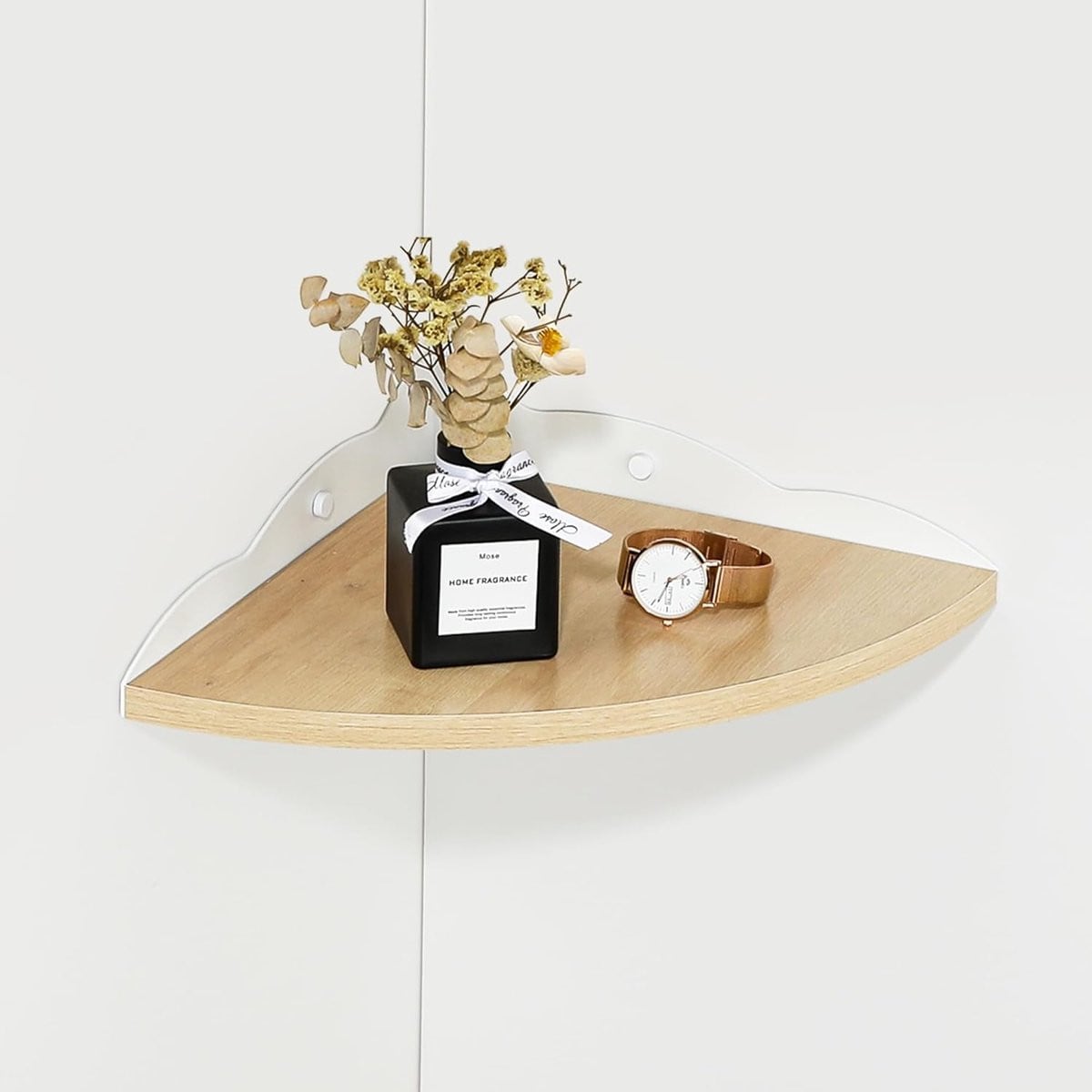 Witte Zwevende Hoekplank met Kabelgat - Houten Wandplank - Breedte: 276 cm