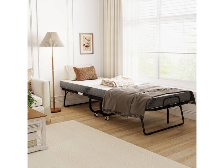HOMCOM Lit Pliant 1 Pers 200x80cm Matelas Acier Blanc