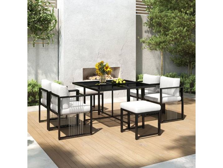 Ensemble table et chaises 7 pièces - WESTYLE - Ensemble 7 pcs - Verre trempé - Acier galvanisé anti-corrosion - Coussins hydrofuges