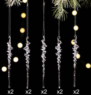 Lush Living Finds Dangling Crystal Pendants For Christmas Tree, Elegant Acrylic Icicle Ornaments, Frosty Clear Holiday Decorations 10pcs