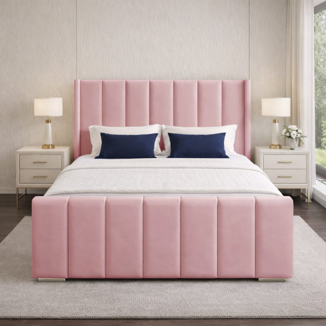 Canora Grey Premium Luxury Wingback Panel Bed Frame Pink Double (4'6)