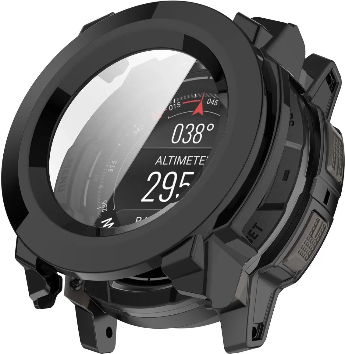 INF PC-Gehäuse mit gehärtetem Glas – Vollflächiger schwarzer Schutz, kompatibel mit Garmin Instinct 3 50mm