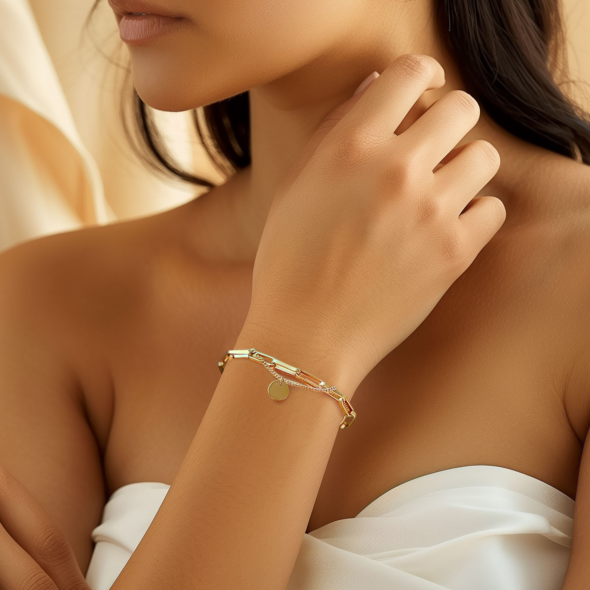 Armband FIRETTI "Schmuck Geschenk Edelstahl Armschmuck Ankerkettengliederung Plättchen", gold (gelbgoldfarben), Armbänder, Damen, 22,5cm, Edelstahl, Armband